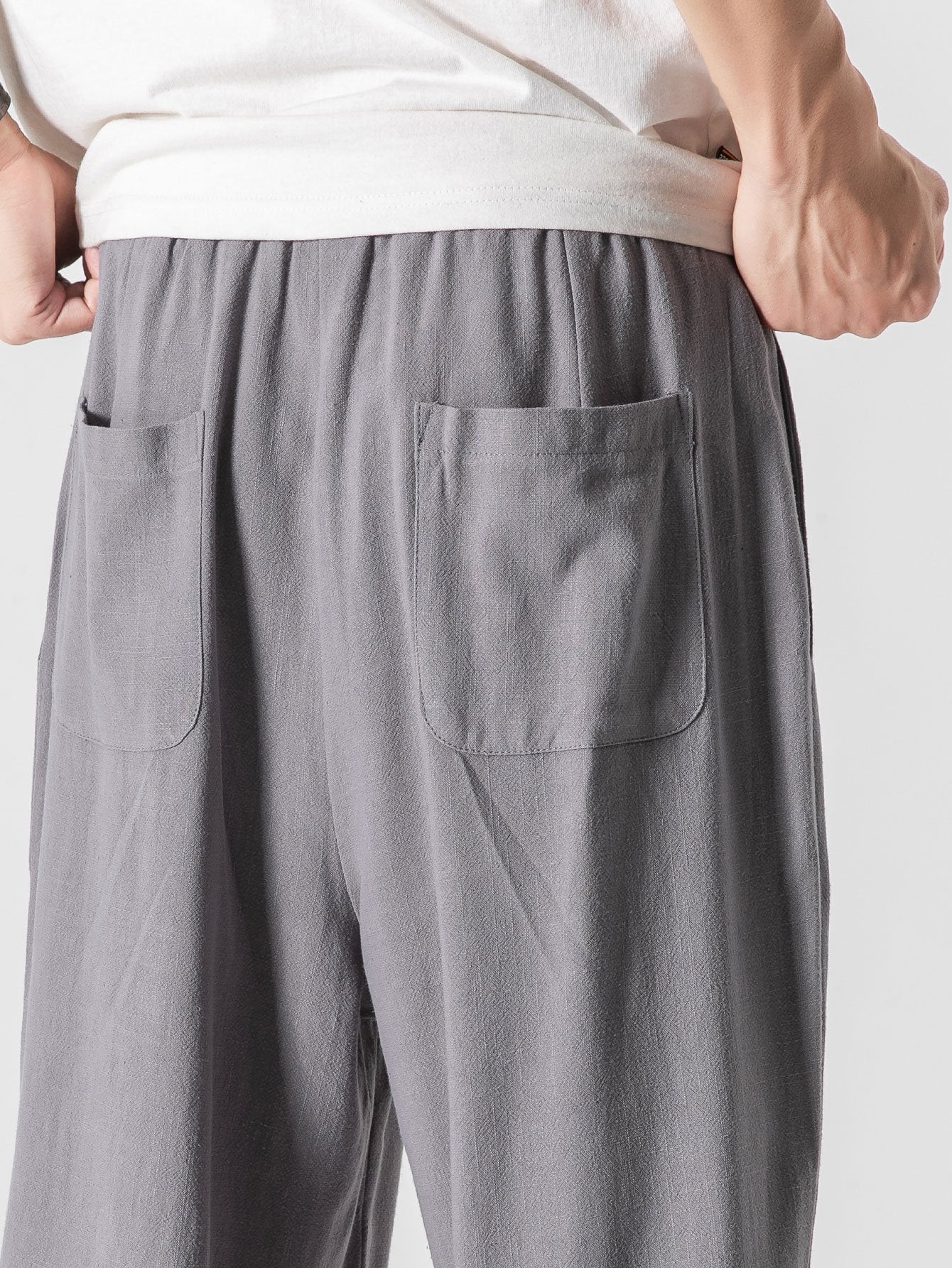 Relaxed Fit Wide Leg Pants in Linen-Cotton Blend