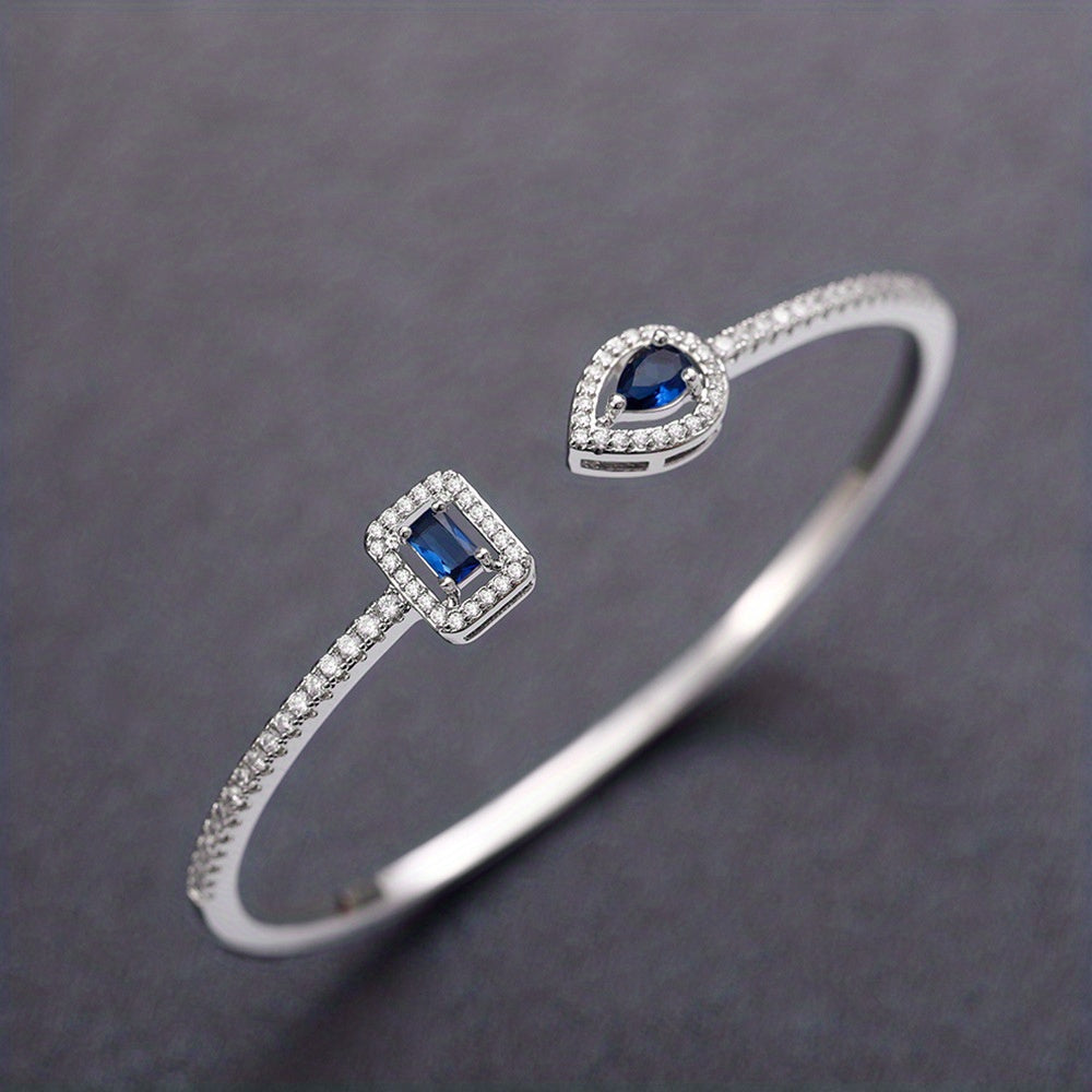 Trendy Women's Fashion Open Bangle with Geometric Synthetic Synthetic Zirconia, High-End Jewelry