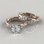 Womens Dainty KC Twist Round Cut White Synthetic Zirconia Ring Set Bridal Engagement Ring Wedding Band Anniversary Gift