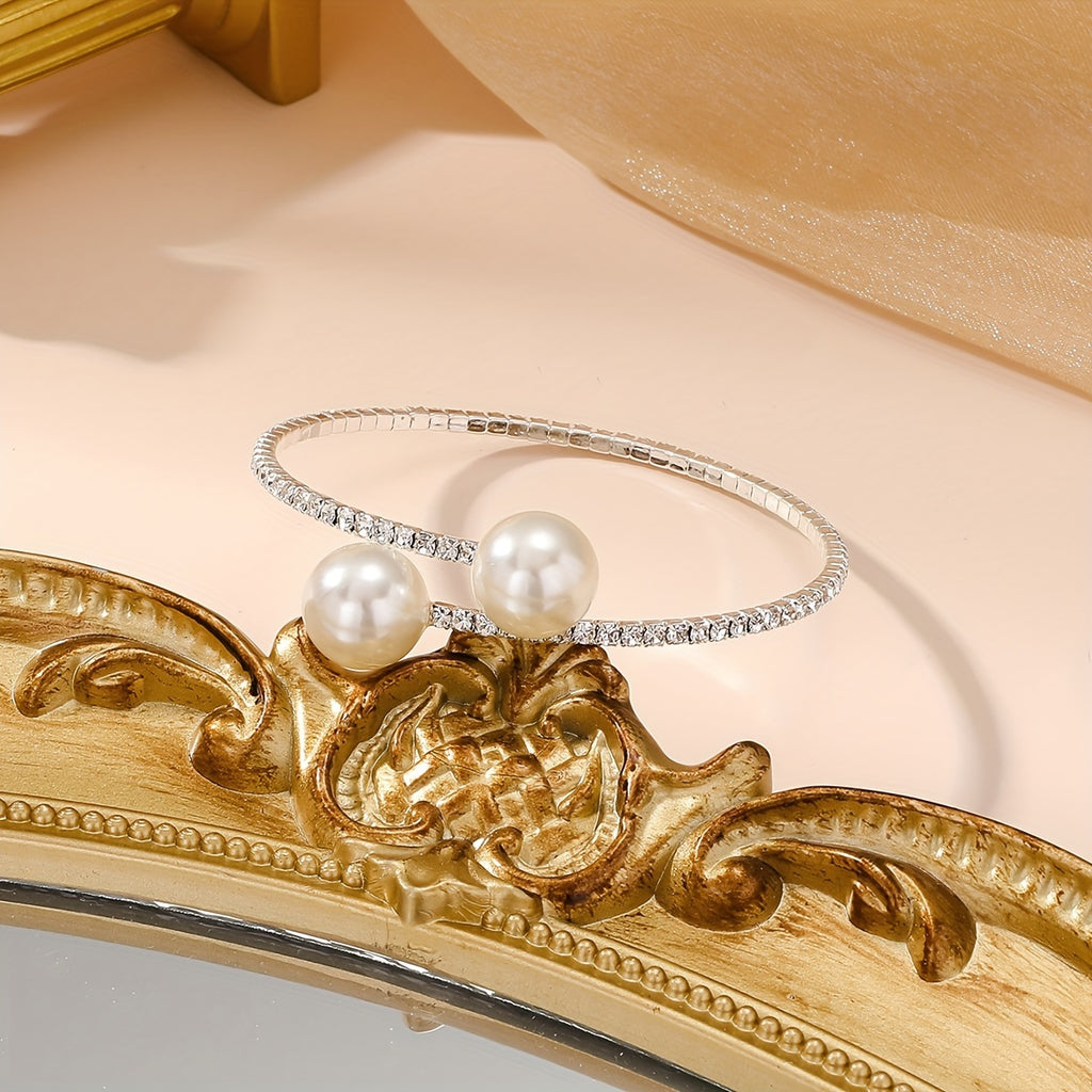 European And American Cross-Border Inlaid Rhinestone Pearl Open Design Personalized Luxury Style Women'S Bracelet