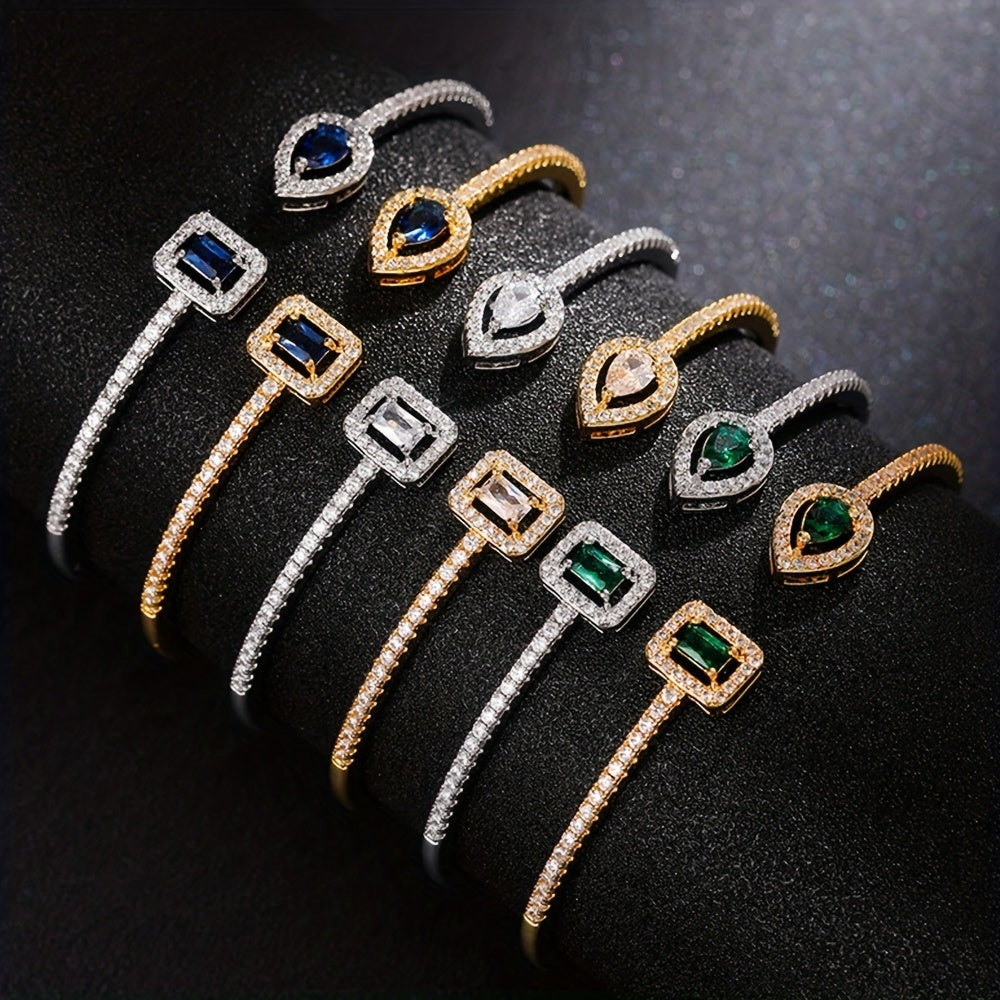 Trendy Women's Fashion Open Bangle with Geometric Synthetic Synthetic Zirconia, High-End Jewelry