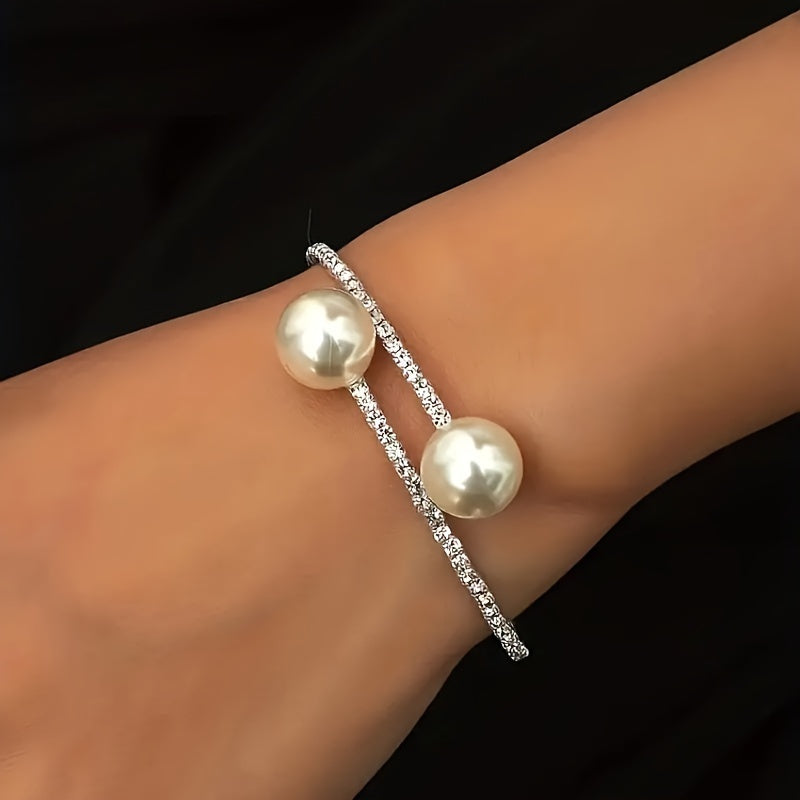 European And American Cross-Border Inlaid Rhinestone Pearl Open Design Personalized Luxury Style Women'S Bracelet