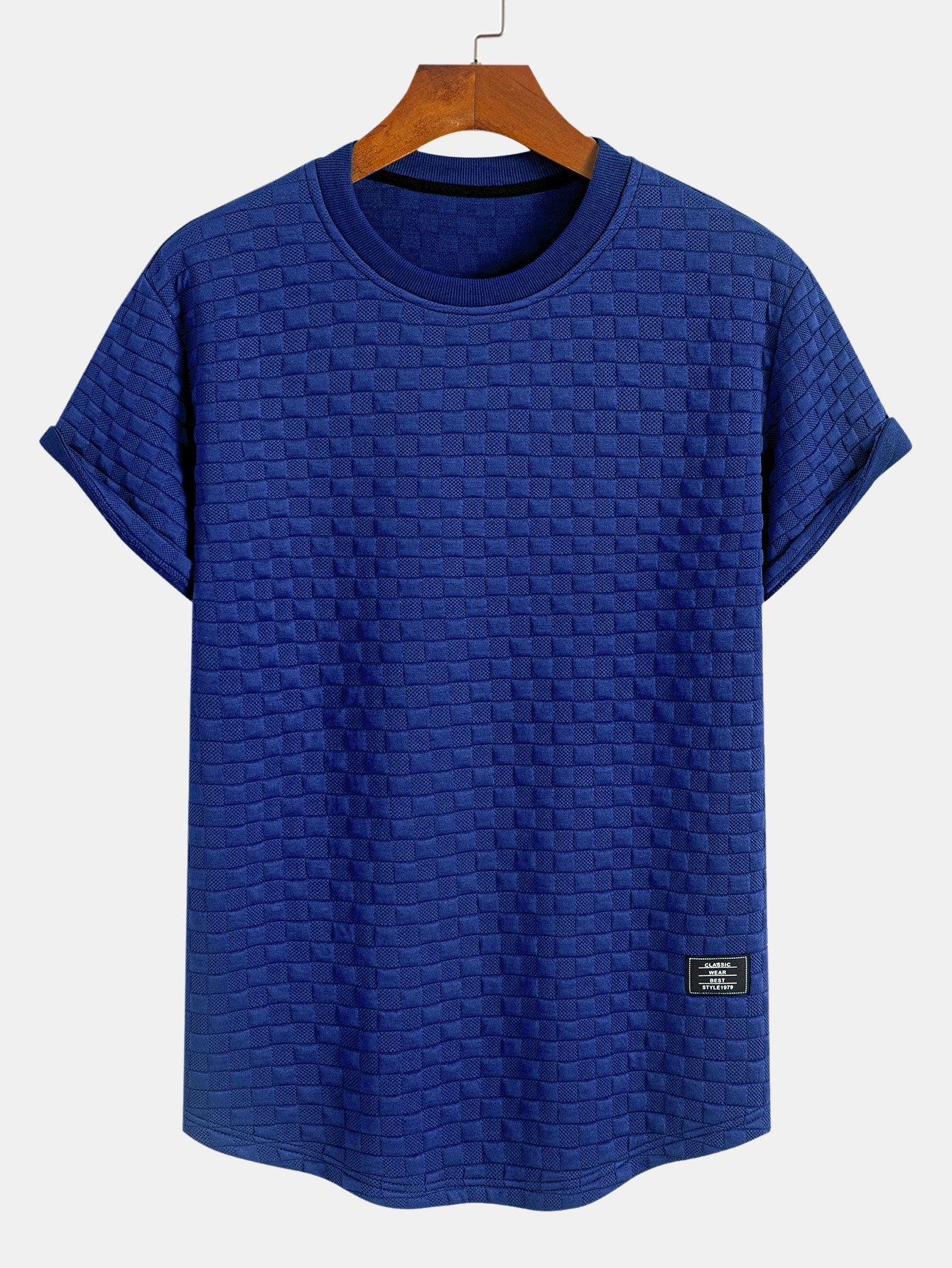 Checkerboard Jacquard T-Shirt with Arc Hem