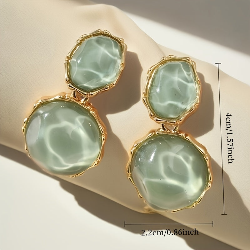 Um Par de Brincos Pendentes Boémios Geométricos Ovais em Resina, Exalando Elegância Vintage, Perfeitos para o Uso Diário Casual Feminino e Ocasiões de Festa, um Presente Criativo