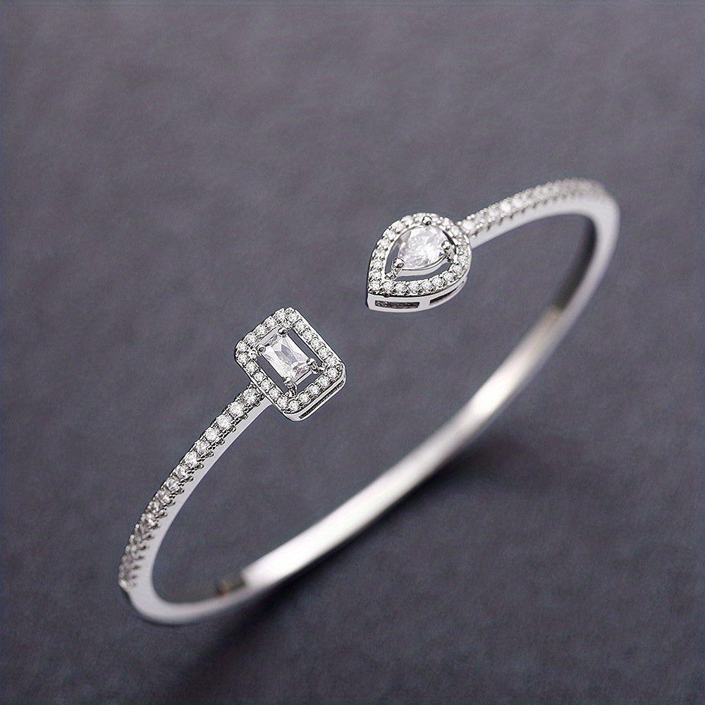 Trendy Women's Fashion Open Bangle with Geometric Synthetic Synthetic Zirconia, High-End Jewelry