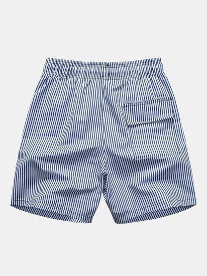 Button-Up Shirt with Palm Tree Print & Striped Swim Shorts