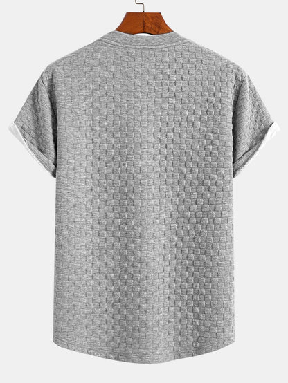 Checkerboard Jacquard T-Shirt with Arc Hem