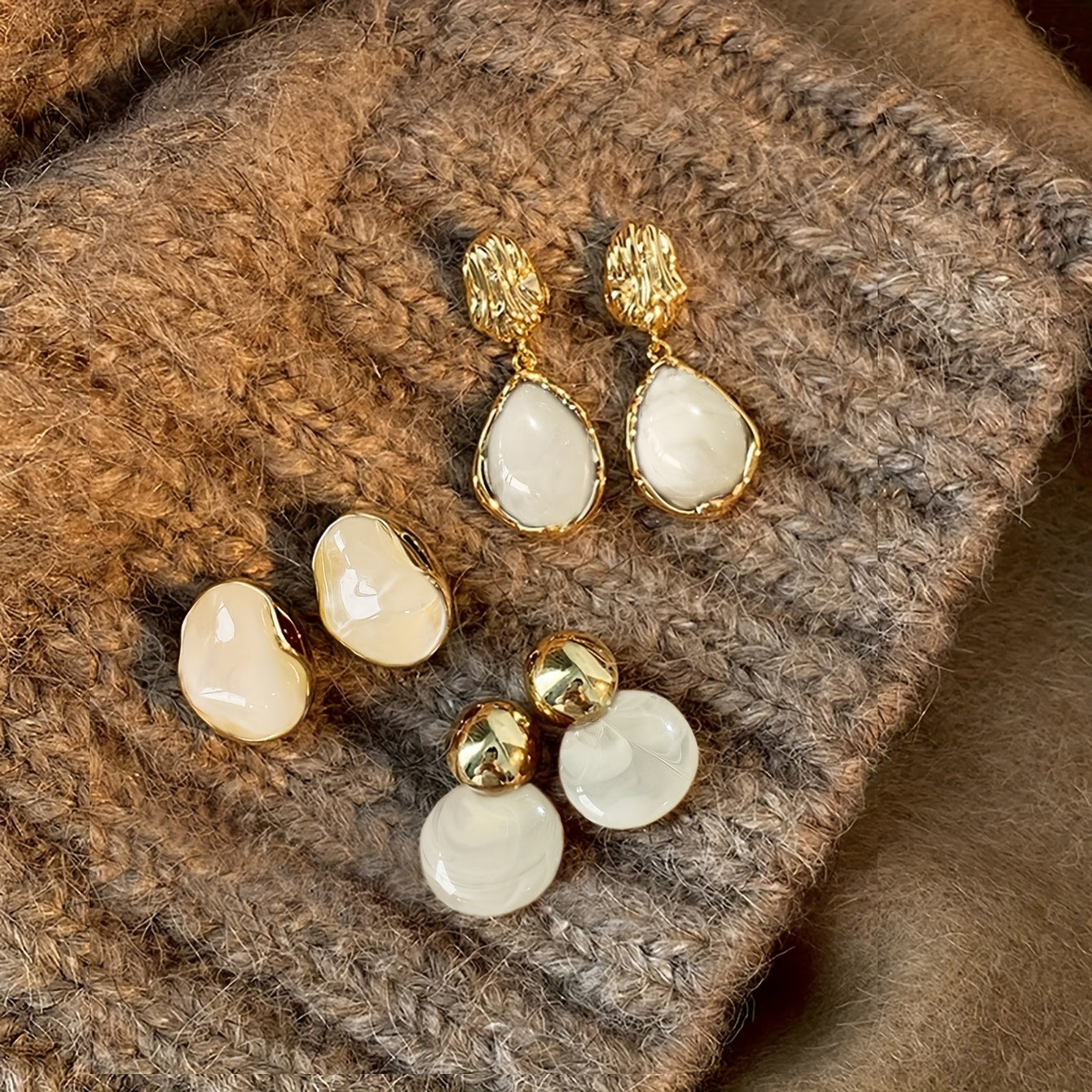 Conjunto de 3 Pares de Brincos Femininos Vintage Boêmios com Incrustação de Resina, Adequados para Uso Diário, Festas e Danças, Acessórios Ideais para Mulheres.