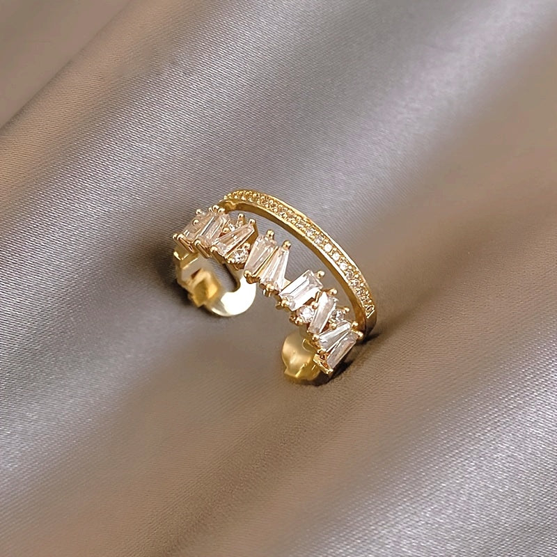 Double Layer Ring with Light Luxury Micro-Set Zirconia for Fashionable Temperament