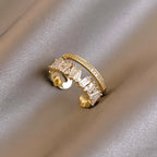Double Layer Ring with Light Luxury Micro-Set Zirconia for Fashionable Temperament
