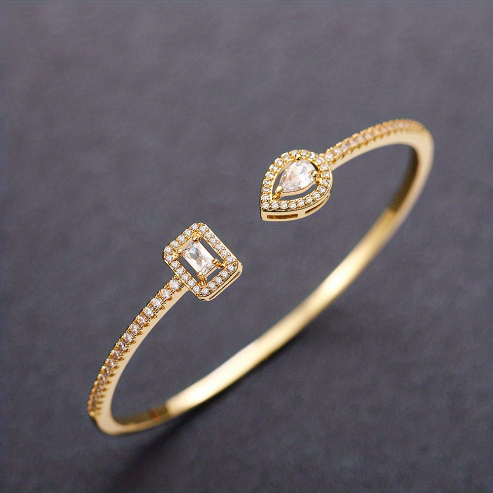 Trendy Women's Fashion Open Bangle with Geometric Synthetic Synthetic Zirconia, High-End Jewelry