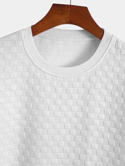 Checkerboard Jacquard T-Shirt with Arc Hem
