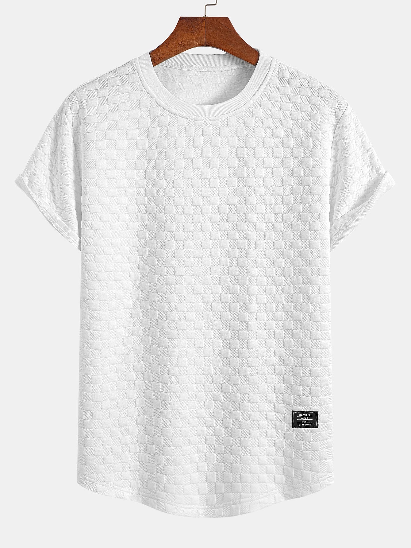 Checkerboard Jacquard T-Shirt with Arc Hem