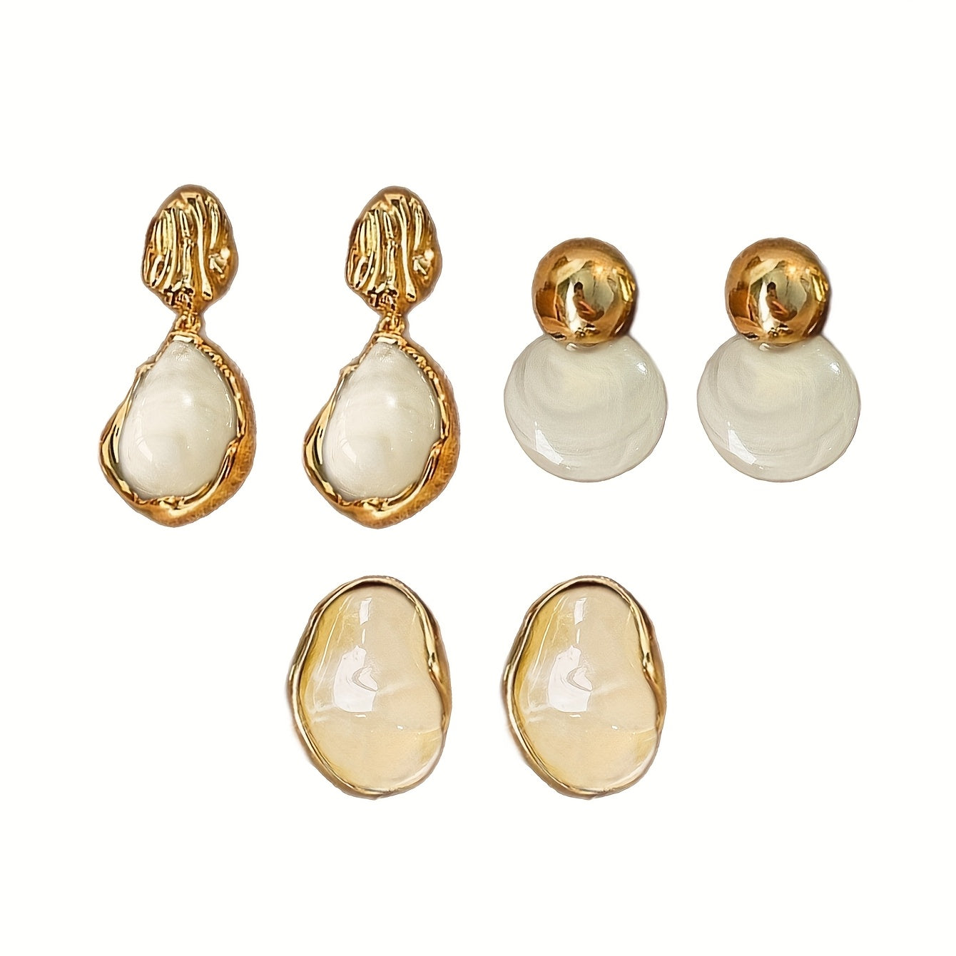 Conjunto de 3 Pares de Brincos Femininos Vintage Boêmios com Incrustação de Resina, Adequados para Uso Diário, Festas e Danças, Acessórios Ideais para Mulheres.