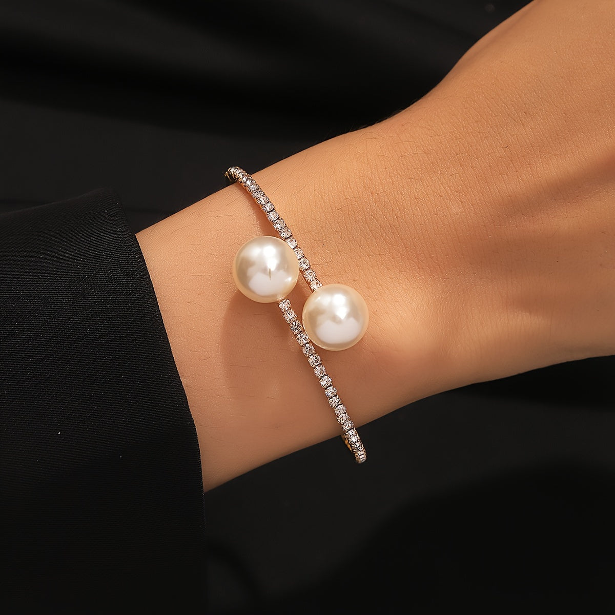 European And American Cross-Border Inlaid Rhinestone Pearl Open Design Personalized Luxury Style Women'S Bracelet