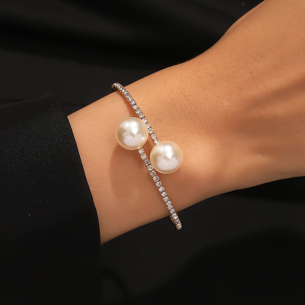 European And American Cross-Border Inlaid Rhinestone Pearl Open Design Personalized Luxury Style Women'S Bracelet
