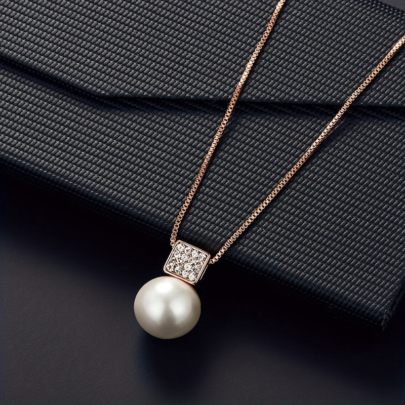 Fashionable Women'S Imitation Pearl Necklace And Earring Jewelry Set, Featuring a Simple Square Rhinestone Pendant And Stud Earrings, Perfect As a Two-Piece Accessory Gift for Birthdays, Parties, Celebrations, And Holidays, Ideal for Mothers And Girlfrien