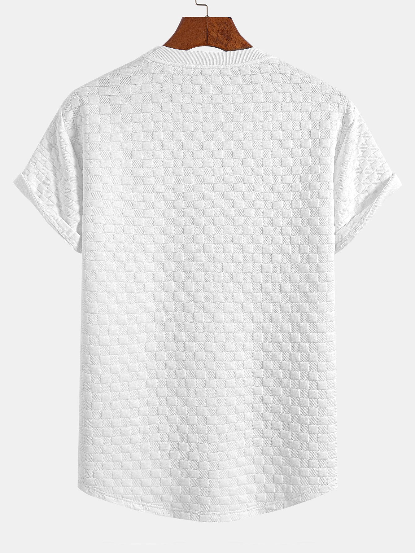 Checkerboard Jacquard T-Shirt with Arc Hem