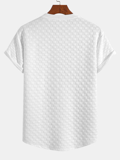 Checkerboard Jacquard T-Shirt with Arc Hem