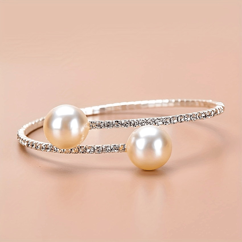European And American Cross-Border Inlaid Rhinestone Pearl Open Design Personalized Luxury Style Women'S Bracelet