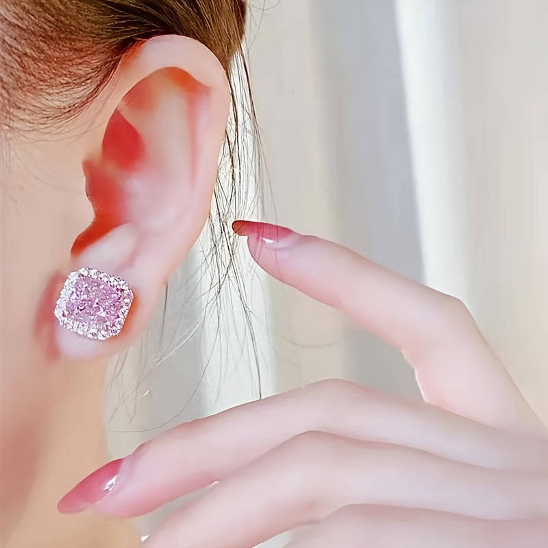 Luxurious Pink Synthetic Zirconia Stud Earrings for Women's Wedding Engagement Party Daily Wear Elegant Earrings (without Box)