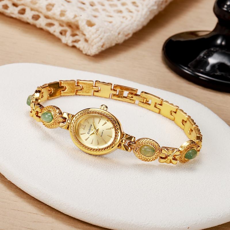 Relógio vintage único de luxo leve com corrente de olho de tigre dourada retro da Old Money