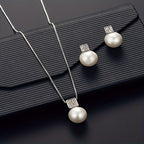 Fashionable Women'S Imitation Pearl Necklace And Earring Jewelry Set, Featuring a Simple Square Rhinestone Pendant And Stud Earrings, Perfect As a Two-Piece Accessory Gift for Birthdays, Parties, Celebrations, And Holidays, Ideal for Mothers And Girlfrien