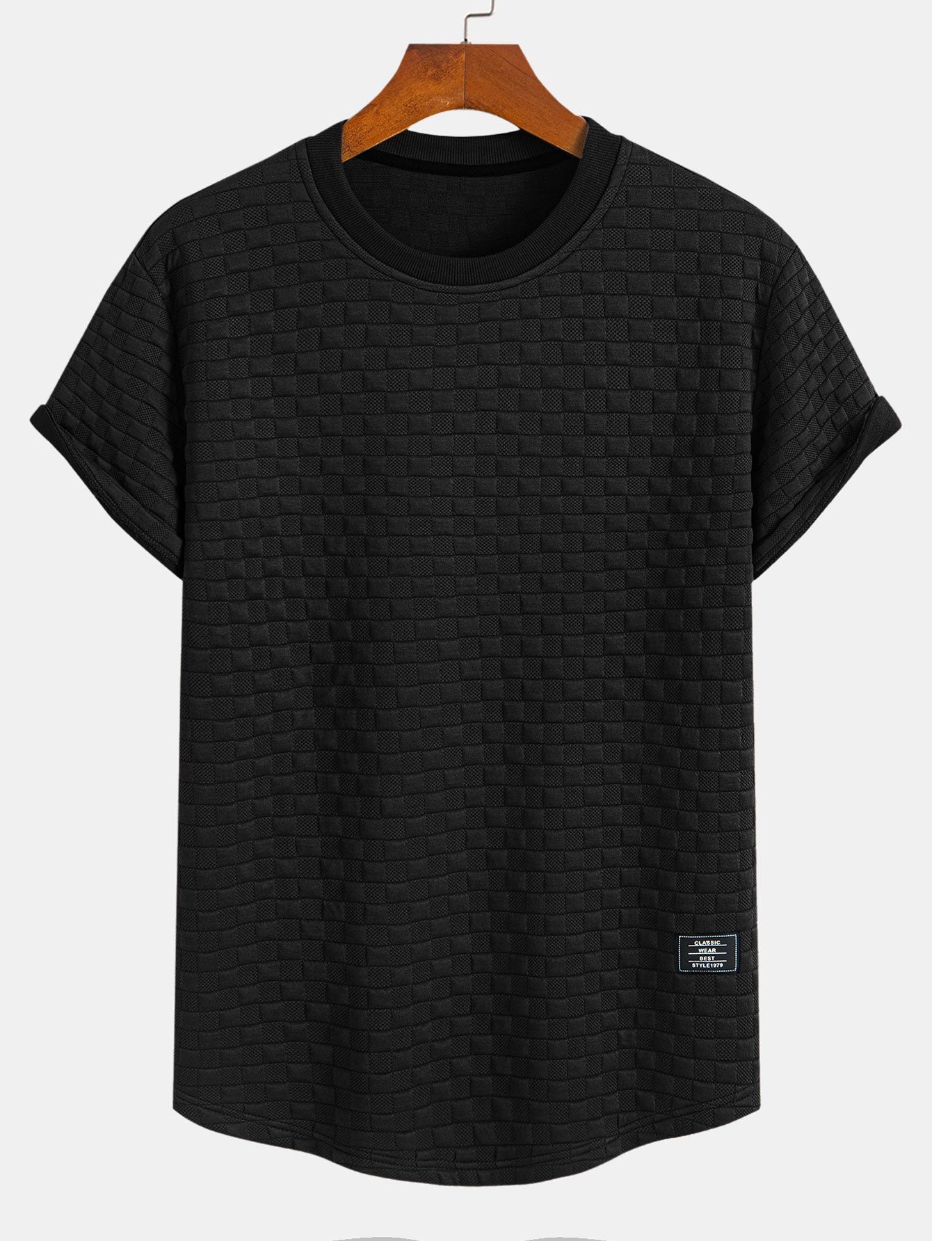 Checkerboard Jacquard T-Shirt with Arc Hem