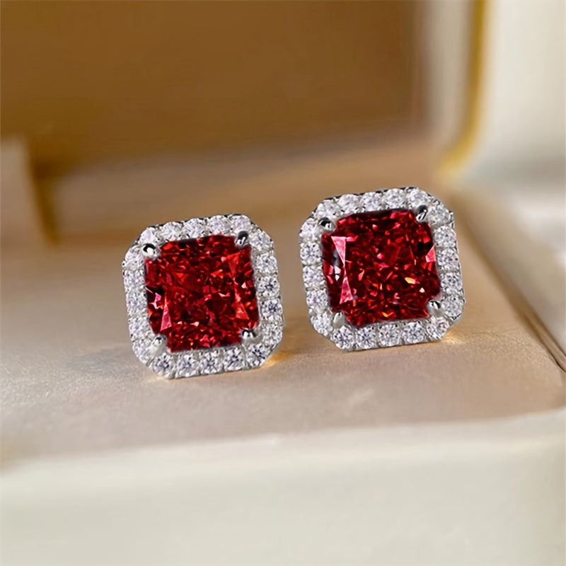 Luxurious Pink Synthetic Zirconia Stud Earrings for Women's Wedding Engagement Party Daily Wear Elegant Earrings (without Box)