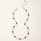 Nova Colar Curto Vintage Único com Diamantes e Pedra Sintética Verde Estilo Europeu e Americano para Mulheres