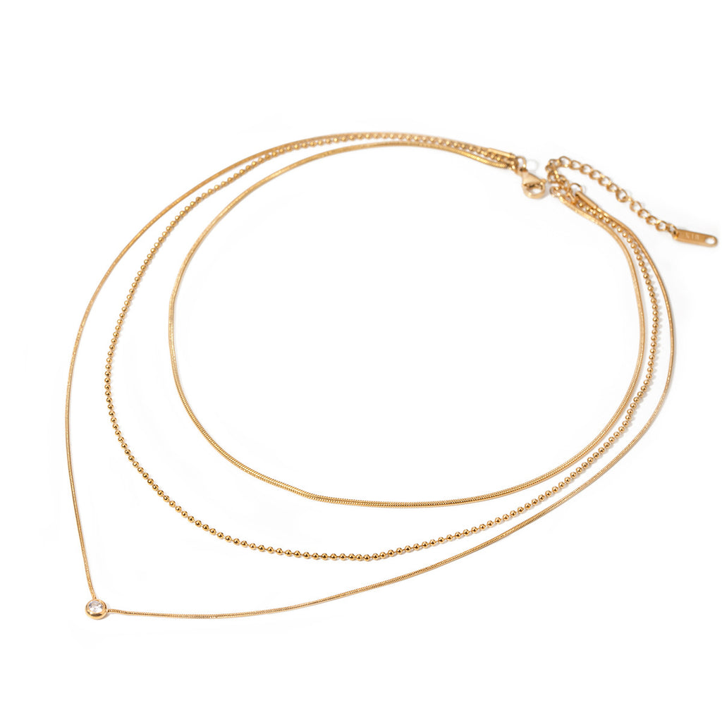Colar de Vento Empilhado de Três Camadas, Elegante e Moderno, em Aço Inoxidável, Branco, Fácil de Usar, Luxuoso e Versátil, Adequado para Uso Diário, Festas e Férias