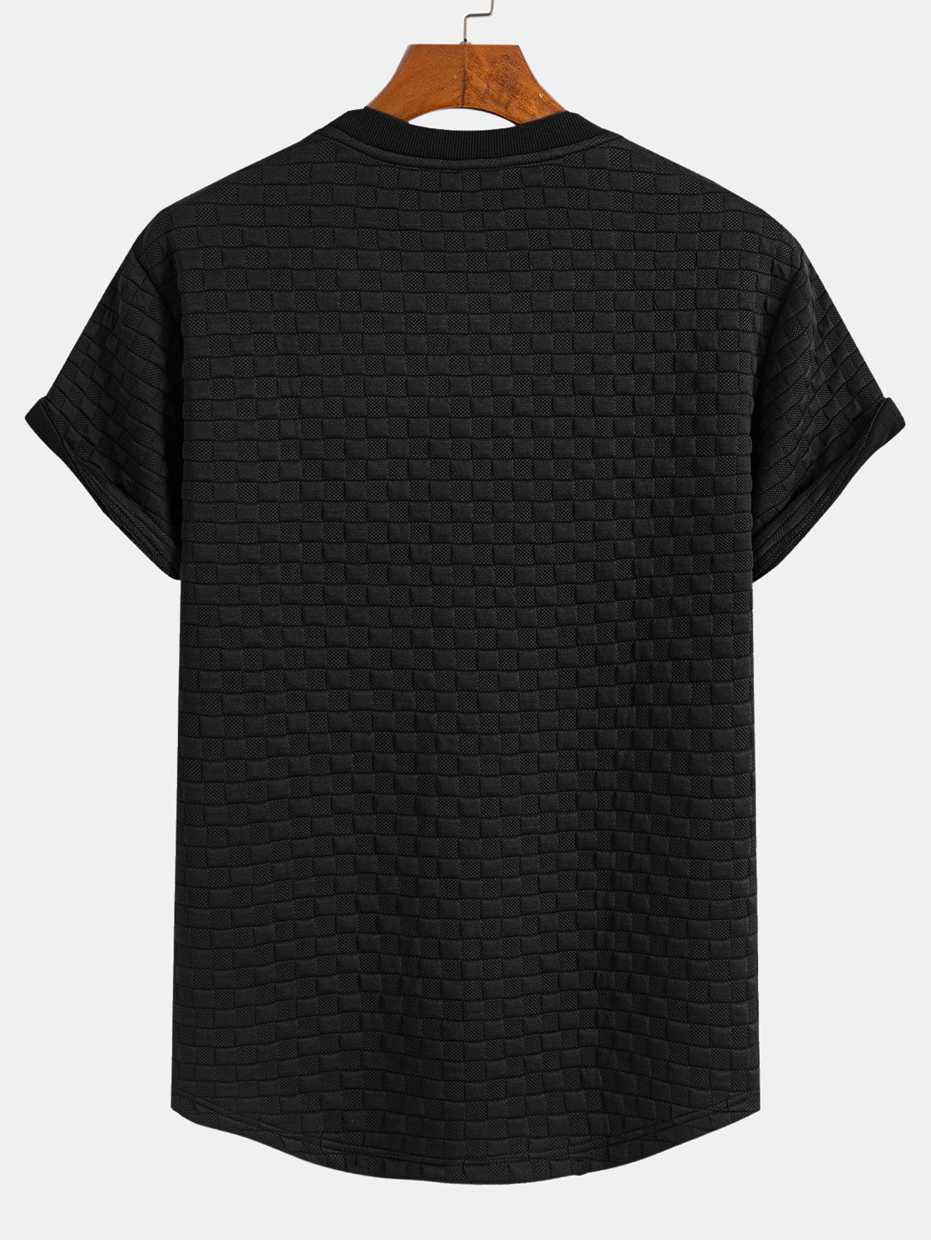 Checkerboard Jacquard T-Shirt with Arc Hem