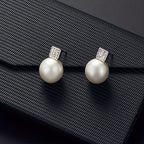Fashionable Women'S Imitation Pearl Necklace And Earring Jewelry Set, Featuring a Simple Square Rhinestone Pendant And Stud Earrings, Perfect As a Two-Piece Accessory Gift for Birthdays, Parties, Celebrations, And Holidays, Ideal for Mothers And Girlfrien