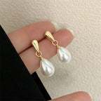 1 Pair of Korean Style Elegant Teardrop Imitation Pearl Stud Earrings, Personality Simple Vintage Design Earrings