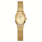 1pc Golden Woven-texture Wristwatch, Minimalist Oval Dial, Light Luxury Fashion Accessory, Elegant Commuting Gift Style
