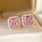 Luxurious Pink Synthetic Zirconia Stud Earrings for Women's Wedding Engagement Party Daily Wear Elegant Earrings (without Box)