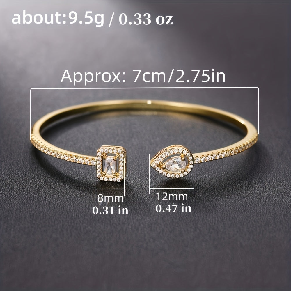 Trendy Women's Fashion Open Bangle with Geometric Synthetic Synthetic Zirconia, High-End Jewelry