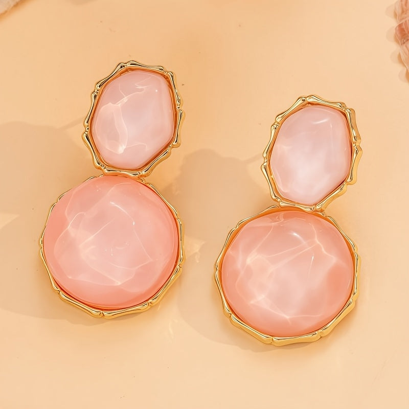 Um Par de Brincos Pendentes Boémios Geométricos Ovais em Resina, Exalando Elegância Vintage, Perfeitos para o Uso Diário Casual Feminino e Ocasiões de Festa, um Presente Criativo