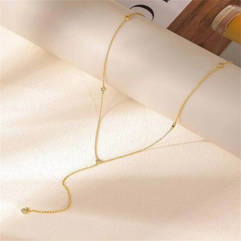 Vintage Gold Color Double Layered Necklaces for Women Delicate Crystal Metal Long Tassel Beads Chain Choker Party Jewelry Gifts