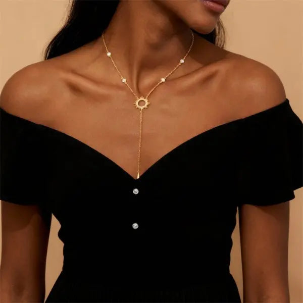 Vintage Gold Color Double Layered Necklaces for Women Delicate Crystal Metal Long Tassel Beads Chain Choker Party Jewelry Gifts