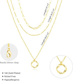 Layered 14K Gold Plated Necklaces for Women Stackable Silver Plated Circle Paperclip Chain Pendant Choker Necklace Set For Woman