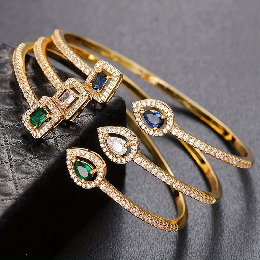 Trendy Women's Fashion Open Bangle with Geometric Synthetic Synthetic Zirconia, High-End Jewelry