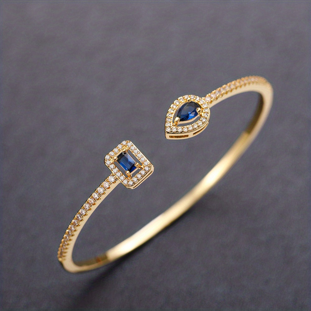 Trendy Women's Fashion Open Bangle with Geometric Synthetic Synthetic Zirconia, High-End Jewelry