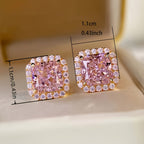 Luxurious Pink Synthetic Zirconia Stud Earrings for Women's Wedding Engagement Party Daily Wear Elegant Earrings (without Box)