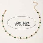 Nova Colar Curto Vintage Único com Diamantes e Pedra Sintética Verde Estilo Europeu e Americano para Mulheres