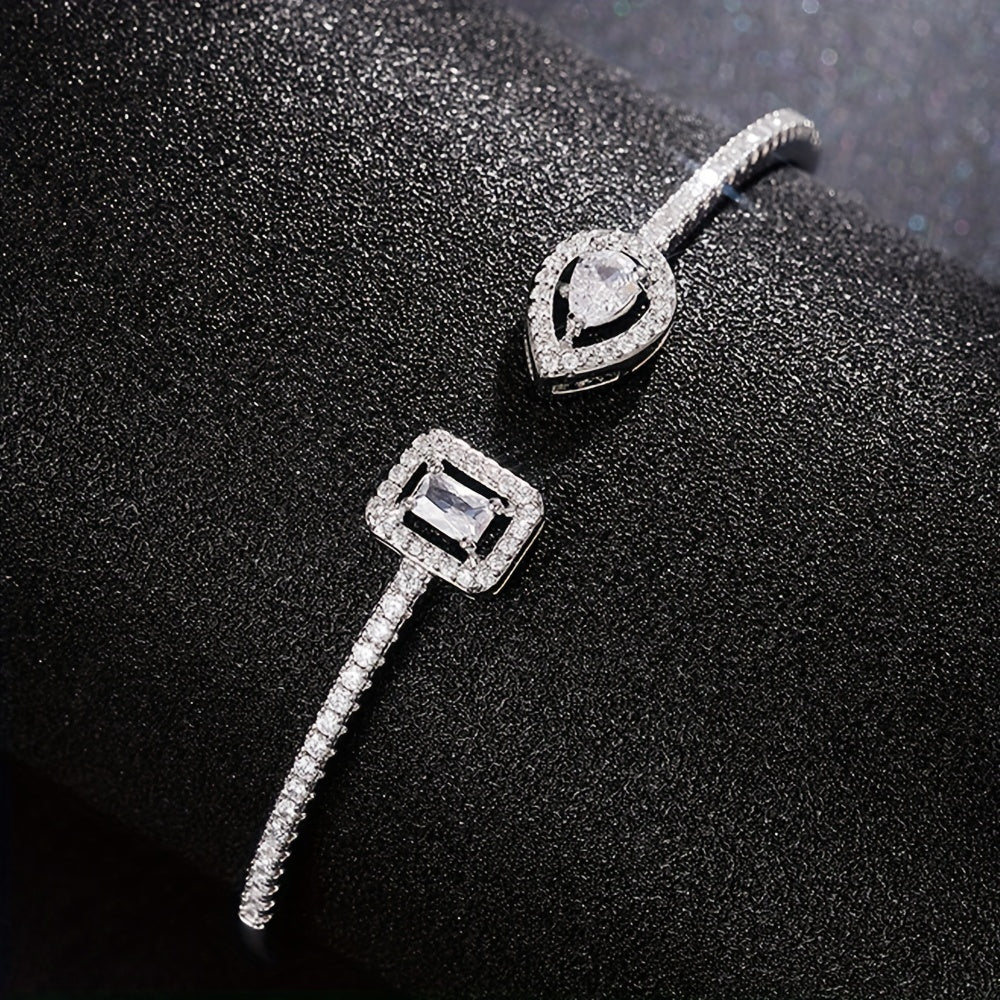 Trendy Women's Fashion Open Bangle with Geometric Synthetic Synthetic Zirconia, High-End Jewelry