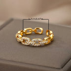 A Copper Ring with Cubic Synthetic Zirconia Inlay in Chain Design, Suitable for Women's Daily Wear and Parties