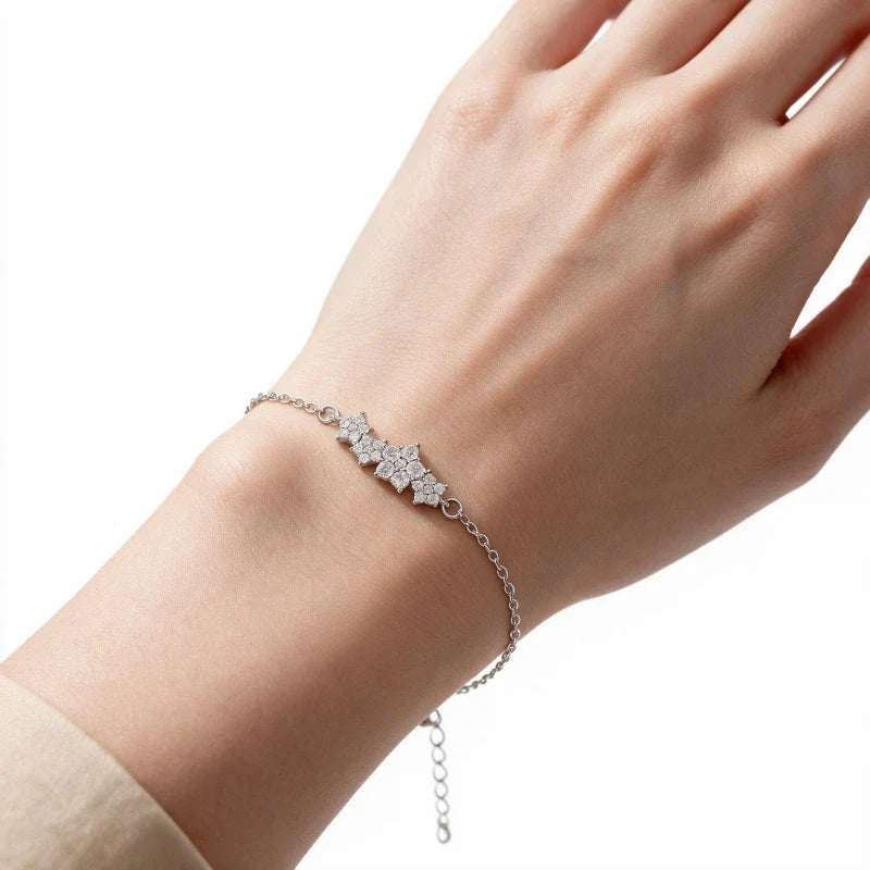 Bracelets for Women – Carmen Charms Bracelet, Silver Star Cluster design, worn on wrist, white background