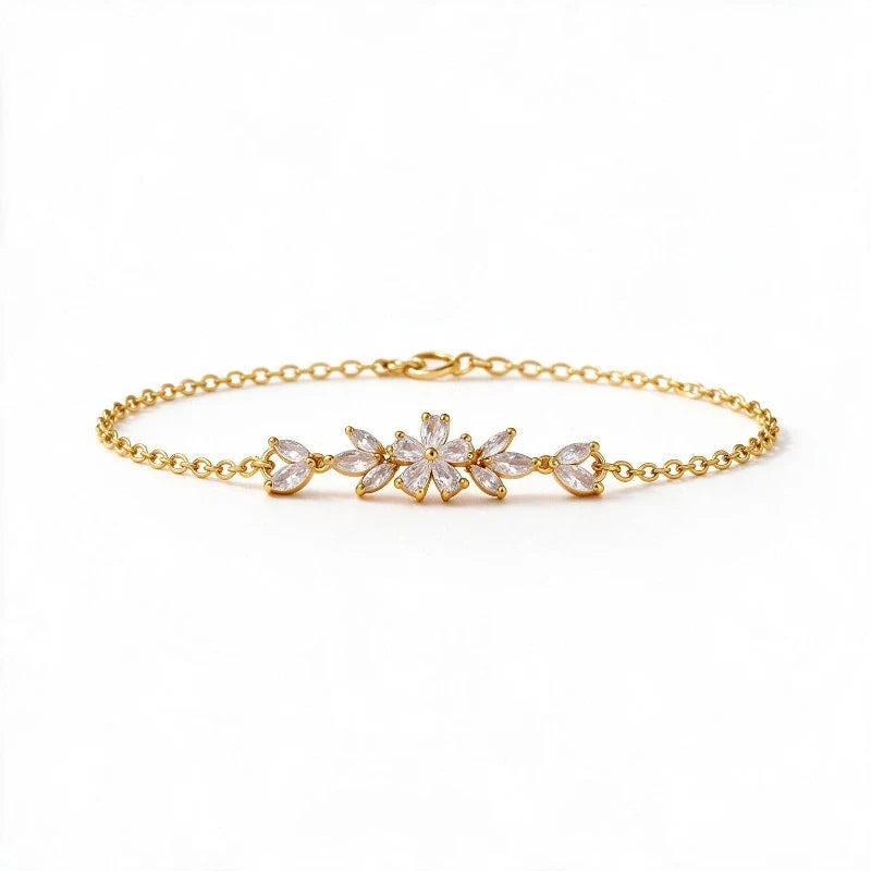 Bracelets for Women – Carmen Charms Bracelet, Golden Flower design, white background