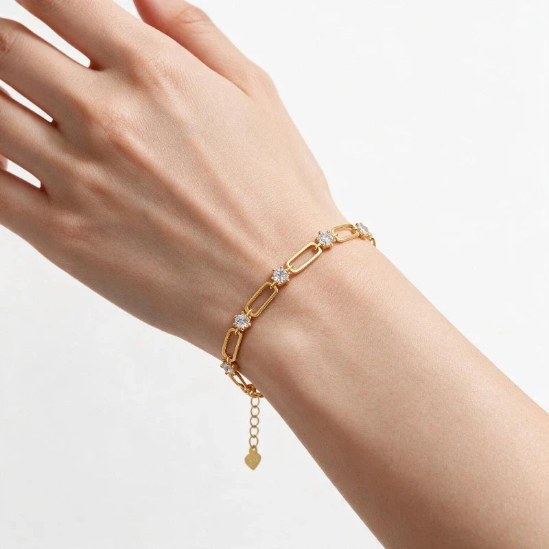 Bracelets for Women – Celestia Moissanite Link Bracelet worn on wrist, lifestyle image